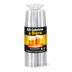 Gobelets plastiques transparents réutilisables 33 cl – Spécial bière – Lot de 50 - 142285 - Gobelets