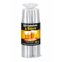 Gobelets plastiques transparents réutilisables 33 cl – Spécial bière – Lot de 50 - 142285 - Gobelets