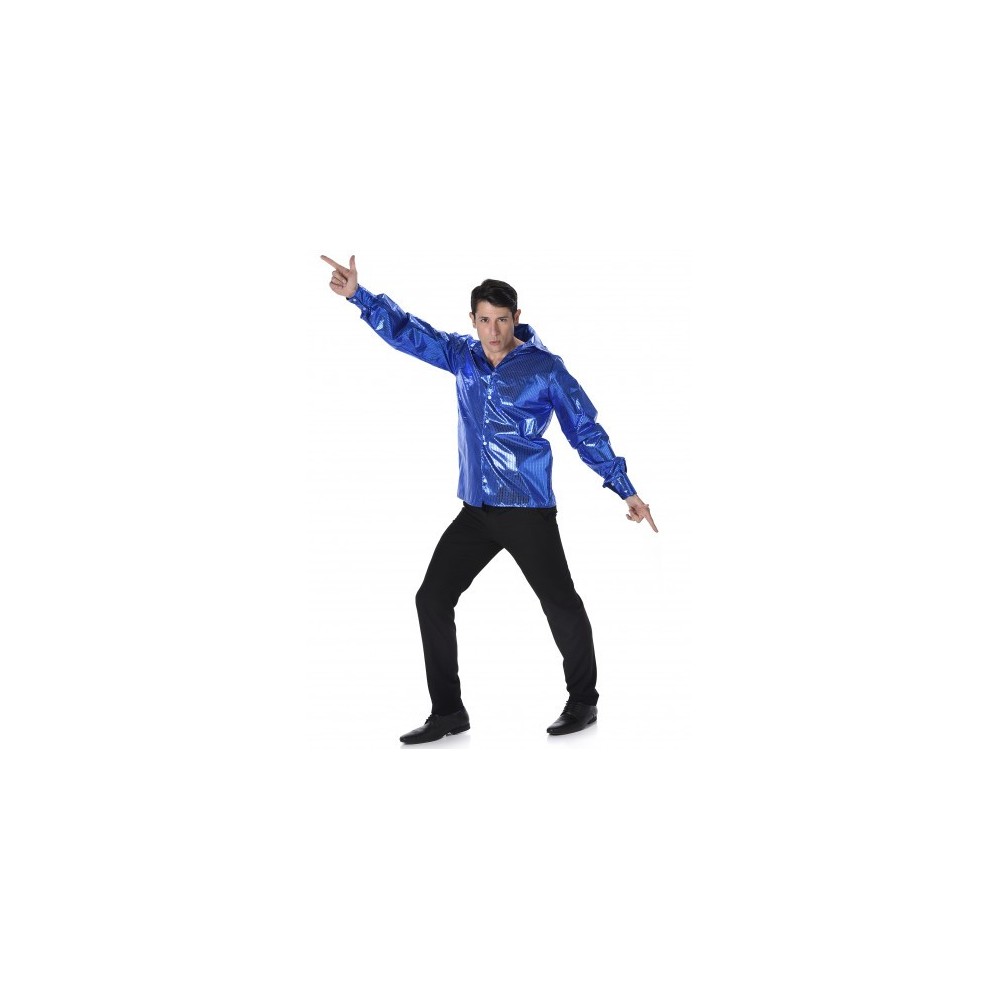 Chemise disco à sequins bleus homme -  - Costumes adulte