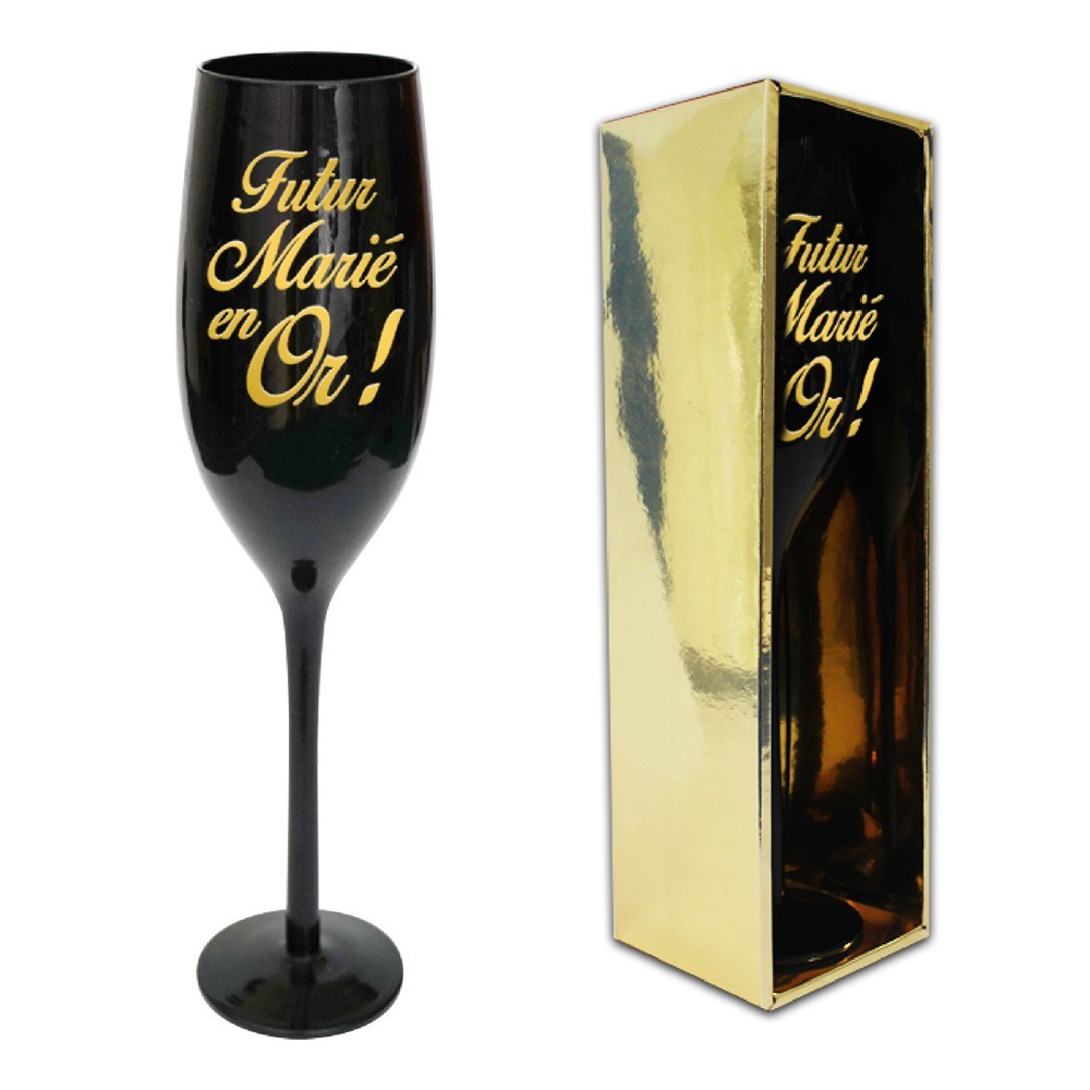 Flûte futur marié en or noire mariage | Fiesta Factory