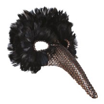 Loup nez long plumes noires – masque vénitien élégant