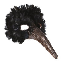 Loup nez long plumes noires – masque vénitien élégant