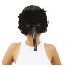 Loup nez long plumes noires – masque vénitien élégant