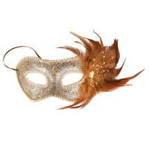 Loup à plumes or – masque élégant bal masqué doré