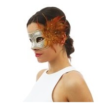 Loup à plumes or – masque élégant bal masqué doré