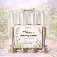 8 Flûtes à champagne 20 cl socle taupe réutilisables - 142614 - Verres à Pied & Coupes