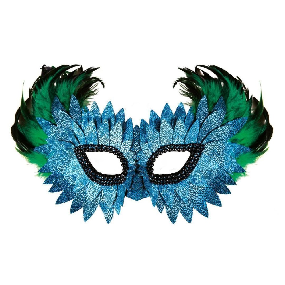 Loup bleu plumes et écailles – Masque bal masqué élégant