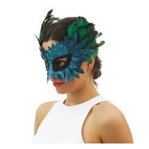 Loup bleu plumes et écailles – Masque bal masqué élégant