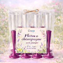 8 Flûtes à champagne 20 cl socle pourpre réutilisables - 142609 - Verres à Pied & Coupes