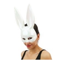 Demi-masque lapin iridescent blanc adulte – Masque original soirée
