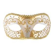 Loup vénitien blanc et or – Masque élégant bal masqué