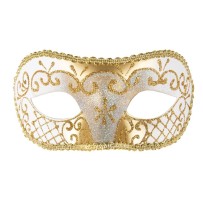 Loup vénitien blanc et or – Masque élégant bal masqué