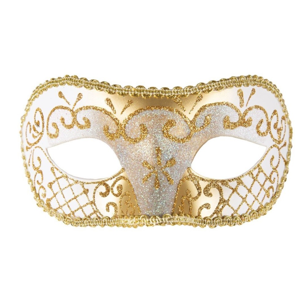 Loup vénitien blanc et or – Masque élégant bal masqué