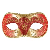 Loup vénitien rouge et or – Masque bal masqué chic et élégant