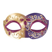 Loup vénitien or et violet – Masque élégant bal masqué