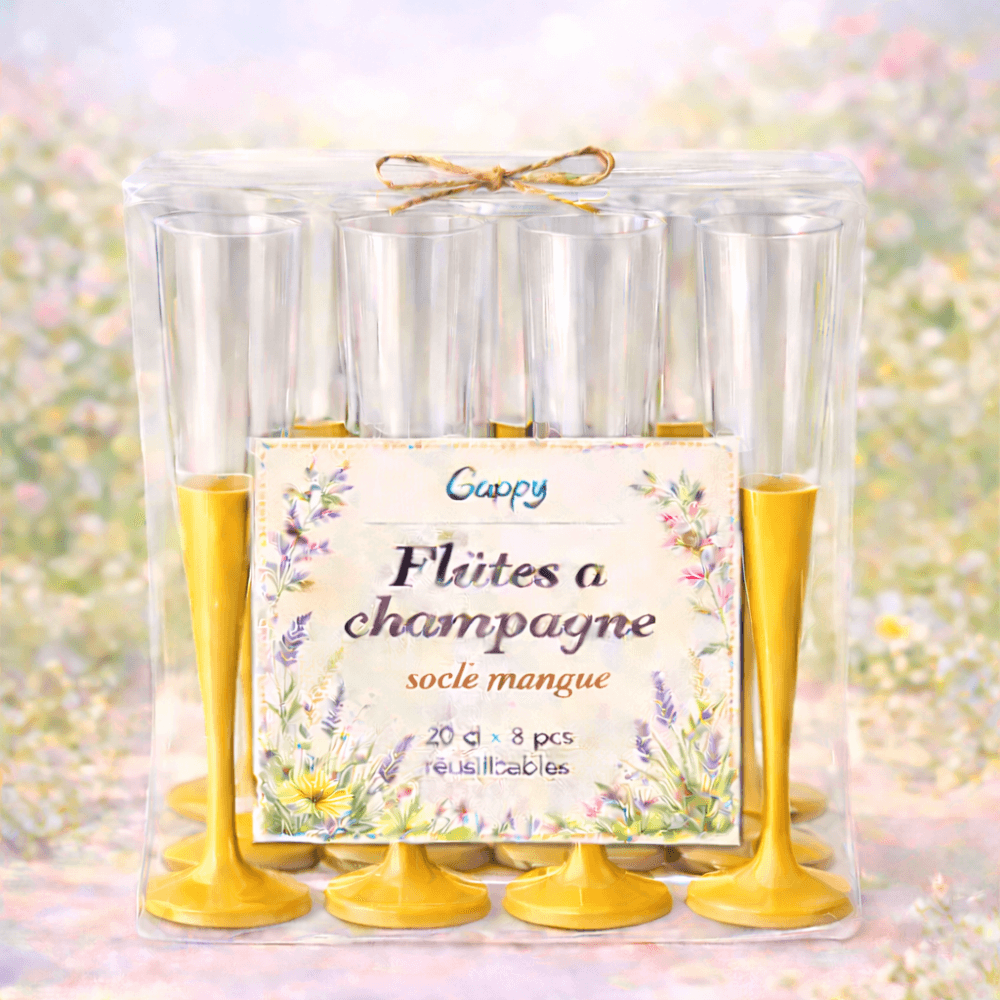 8 Flûtes à champagne 20 cl socle mangue réutilisables - 142619 - Verres à Pied & Coupes