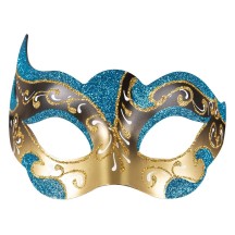 Loup vénitien bleu et or – Masque élégant bal masqué