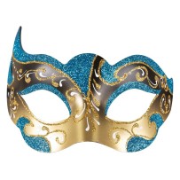 Loup vénitien bleu et or – Masque élégant bal masqué