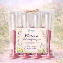 8 Flûtes à champagne 20 cl socle vieux rose réutilisables - 142599 - Verres à Pied & Coupes