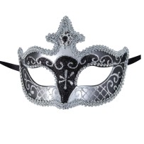 Loup vénitien argent et noir – Masque élégant bal masqué