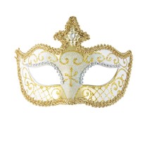 Loup vénitien argent et or – Masque chic bal masqué