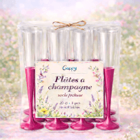8 Flûtes à champagne 20 cl socle fuchsia réutilisables - 142608 - Verres à Pied & Coupes