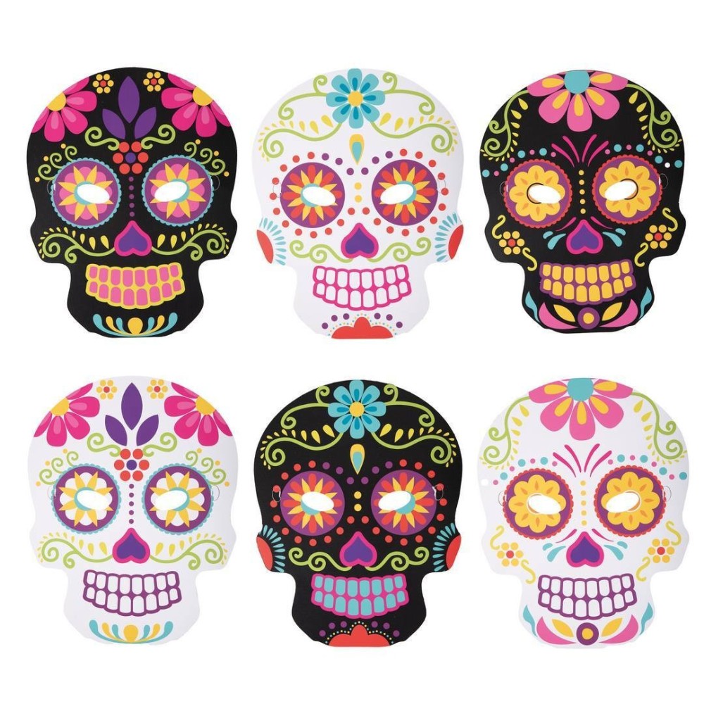 Masques Day of the Dead lot de 6 – Halloween papier cartonné