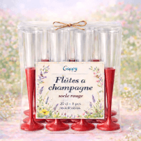 8 Flûtes à champagne 20 cl socle rouge réutilisables - 142613 - Verres à Pied & Coupes