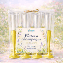 8 Flûtes à champagne 20 cl socle jaune réutilisables - 142611 - Verres à Pied & Coupes