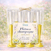 8 Flûtes à champagne 20 cl socle jaune réutilisables - 142611 - Verres à Pied & Coupes