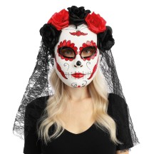 Masque Day of the Dead fleurs et voile – Masque Halloween élégant