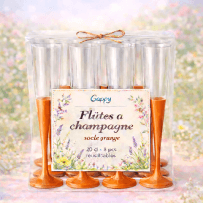 8 Flûtes à champagne 20 cl socle orange réutilisables - 142622 - Verres à Pied & Coupes
