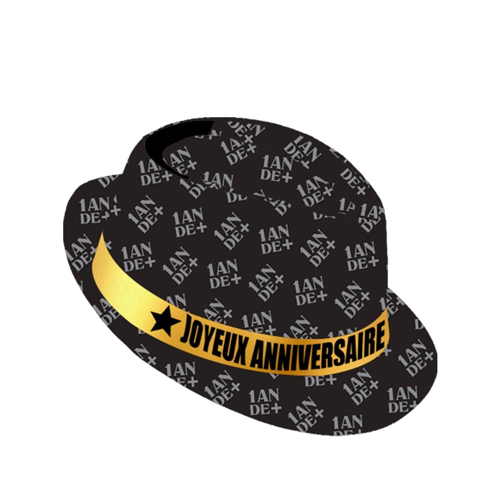 Chapeau anniversaire noir Joyeux Anniv pas cher | Fiesta Factory à petit prix