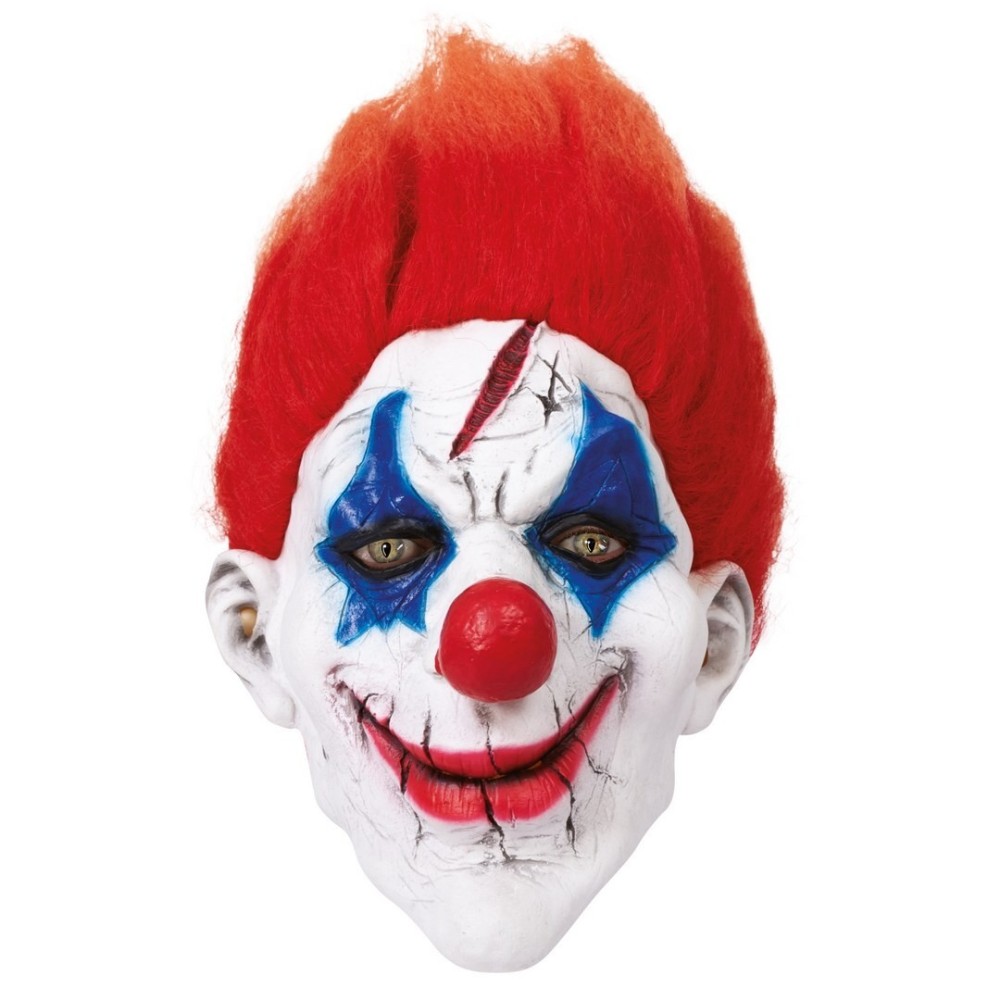 Masque clown intégral adulte rouge bleu – Déguisement Halloween effrayant