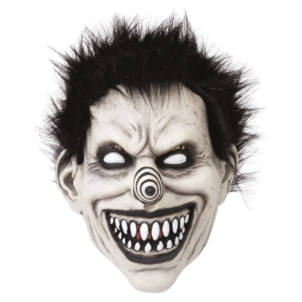 Masque clown intégral adulte noir et blanc nez pointu – Halloween