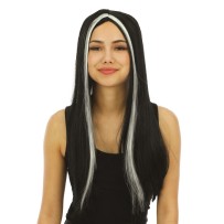 Perruque longue sorcière noir et blanc - 11501 - Perruques