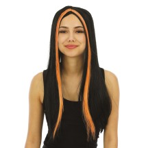 Perruque longue sorcière noir et orange - 11502 - Perruques