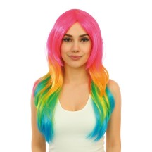 Perruque longue raide multicolore - 18676 - Perruques