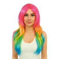 Perruque longue raide multicolore - 18676 - Perruques