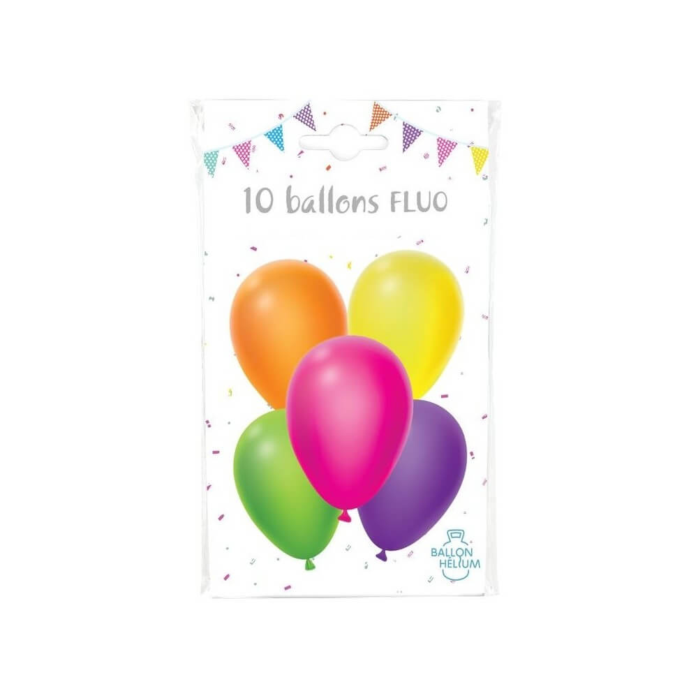 10 Ballons latex fluo 26 cm - 36429 - Ballons latex