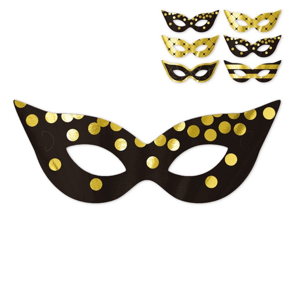 Loup papier métallisé or noir lot de 6 – masque soirée chic