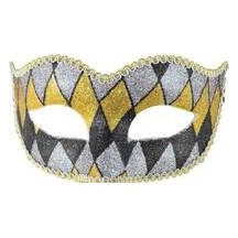 Loup vénitien Arlequin gris noir or – masque bal masqué chic