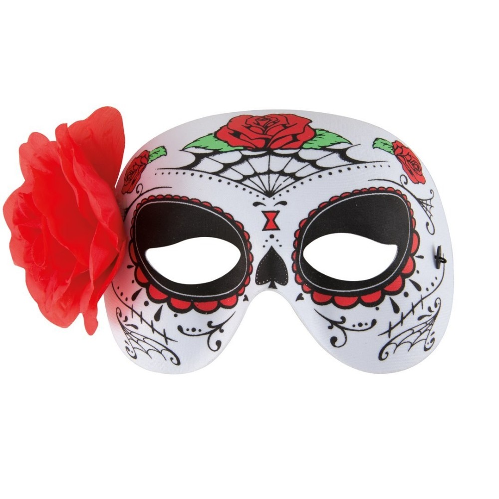 Loup Day of the Dead blanc rouge – masque Halloween mexicain