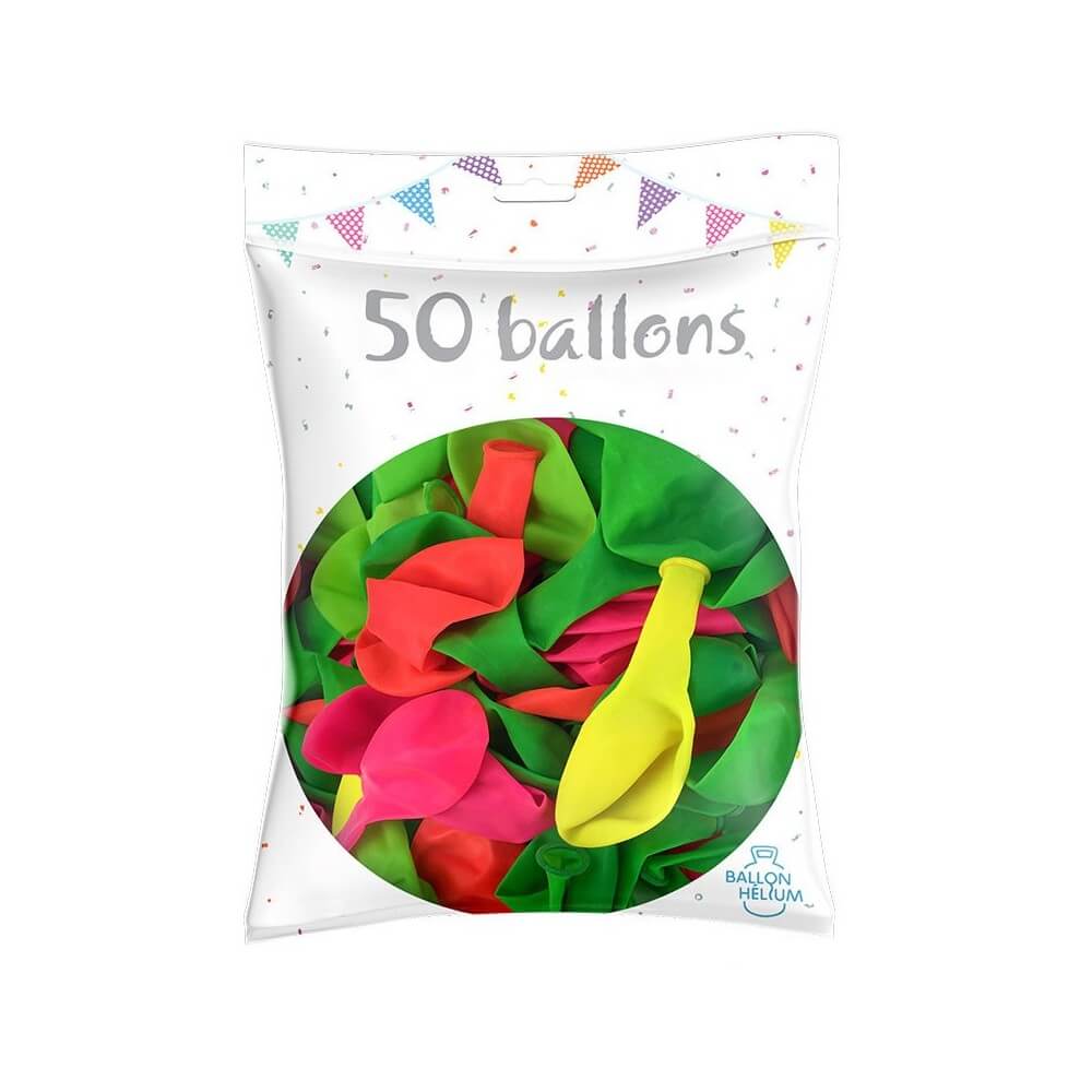 50 Ballons latex fluo assortis 26 cm - 36200FL - Ballons latex