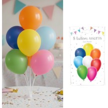 8 Ballons latex coloris assortis 30 cm - 36423 - Ballons latex