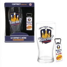 Coffret verre à bière "Binche ?" cadeau humour pas cher | Fiesta Factory