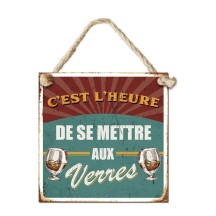Plaque métal "C’est l’heure… verres" déco humour pas cher | Fiesta Factory