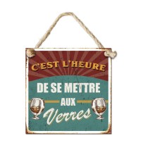 Plaque métal "C’est l’heure… verres" déco humour pas cher | Fiesta Factory