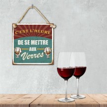Plaque métal "C’est l’heure… verres" déco humour pas cher | Fiesta Factory