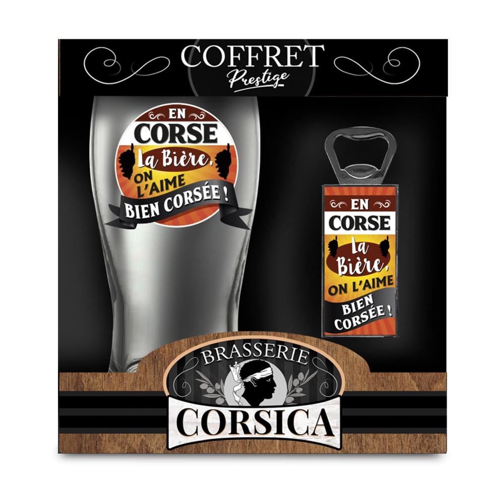 Coffret verre à bière "Bien corsée" cadeau humour pas cher | Fiesta Factory